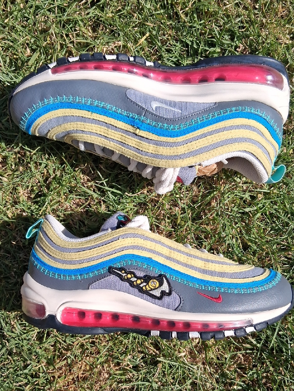 Nike Women's Air Max 97 Speacial Edition Sneakers in Gray, Yellow, Blue and Pink